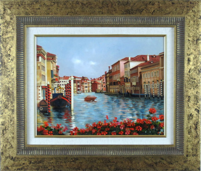 美品】イタリア風景画（サインあり） 絵画 イタリア 古い路地裏の風景