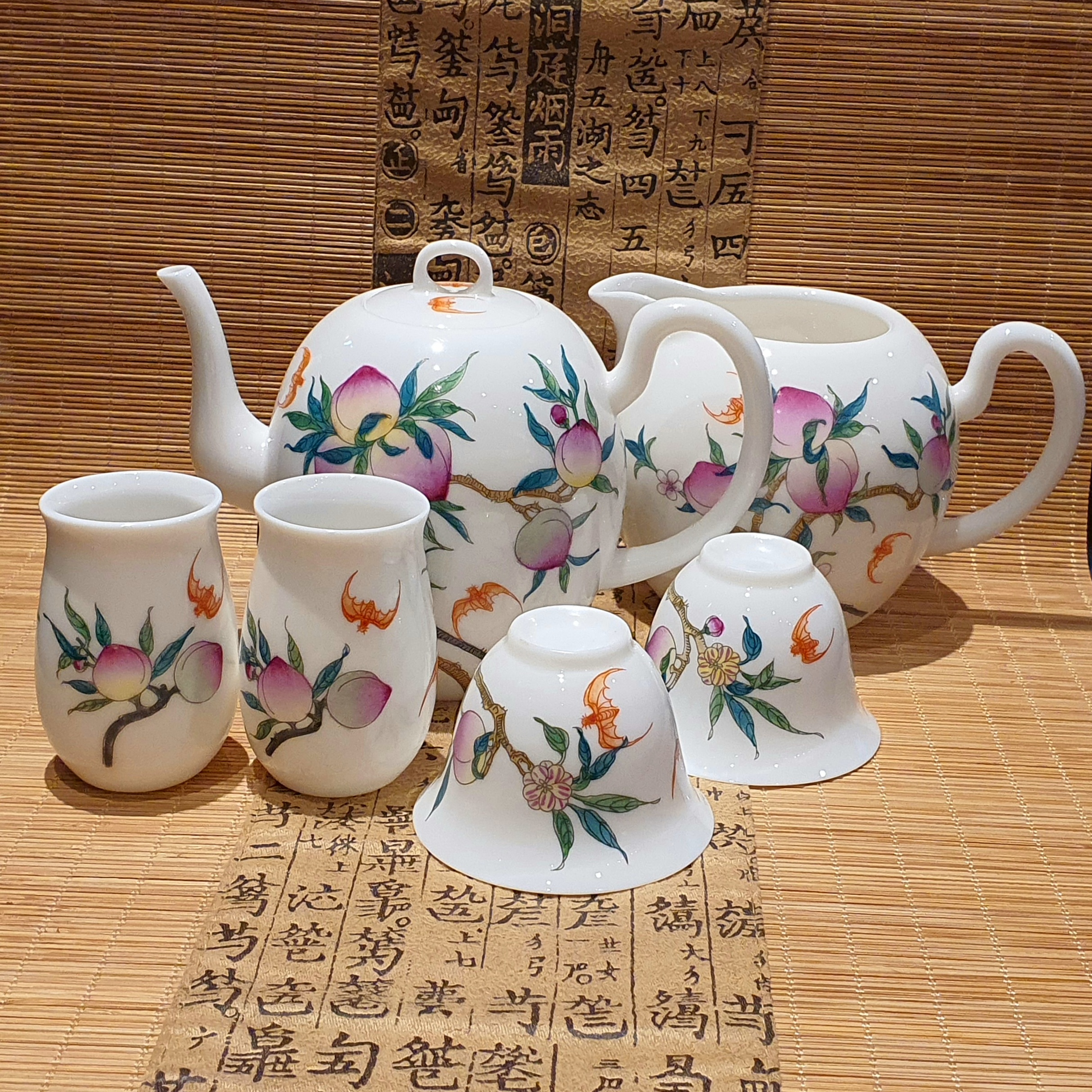 桃蝙蝠柄福寿ティーセット | 福岡 北九州 中国茶・台湾茶・薬膳茶 凰茶