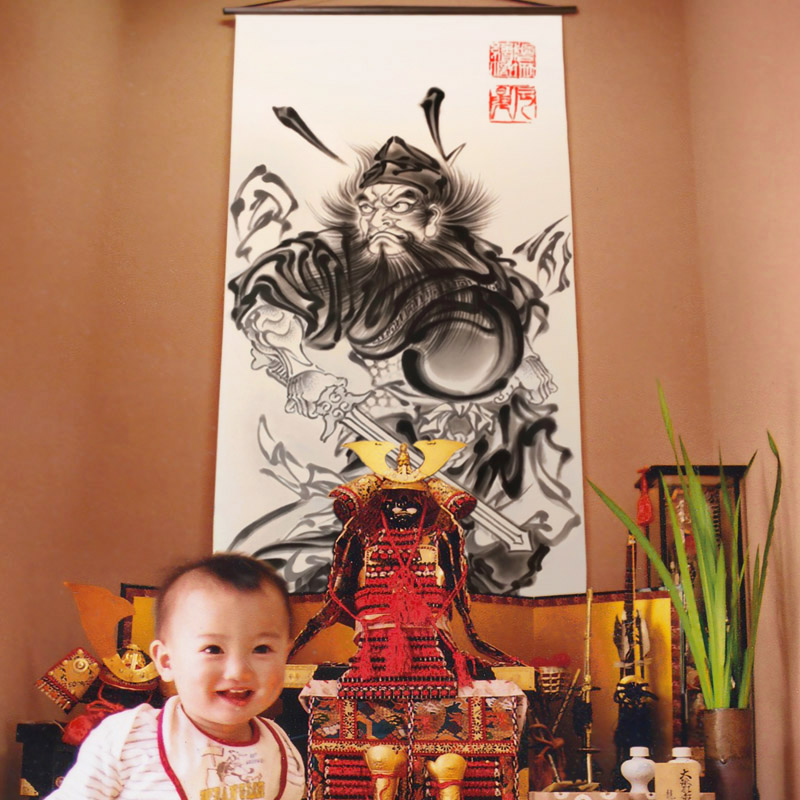 アンティーク】日本の武者絵のぼり／武者幟（昭和初期・手描き・端午の