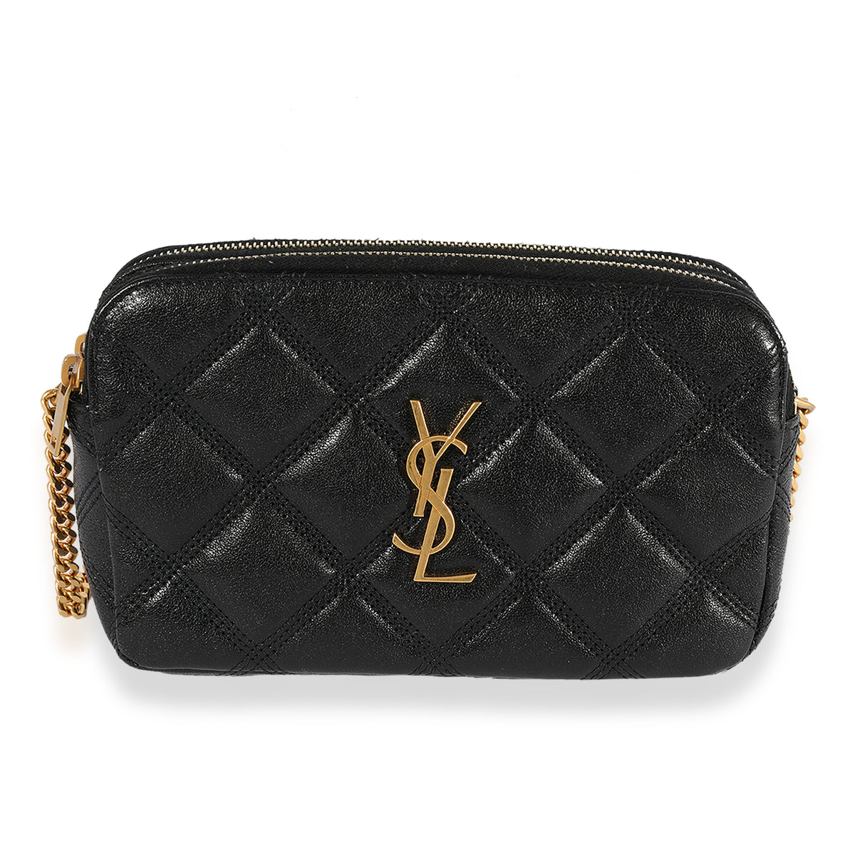 Saint Laurent Black Quilted Lambskin Double Zip Becky Pouch