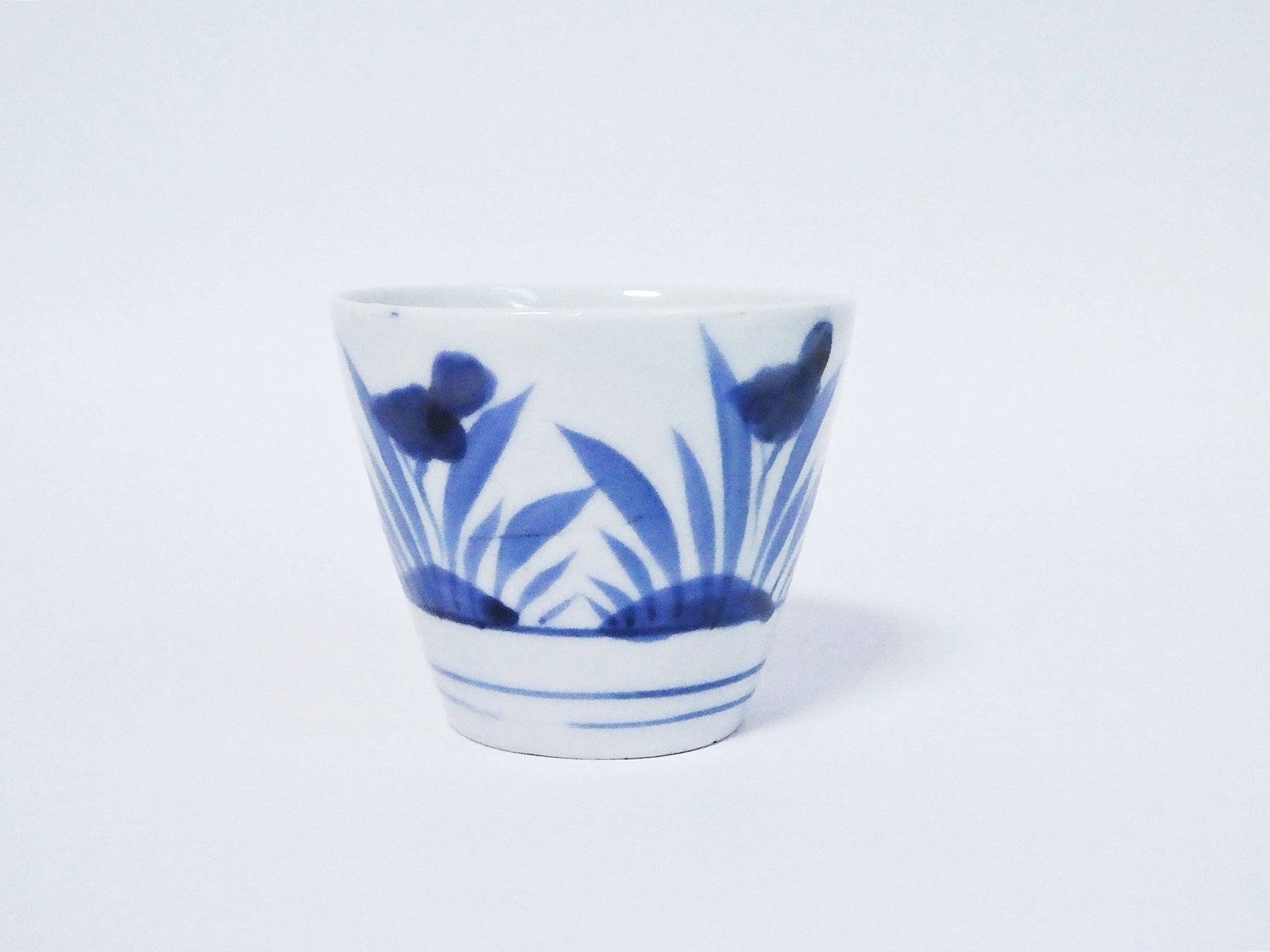 栄 古伊万里 染付 窓絵 花草 格子丸文 蕎麦猪口 無傷完品 江戸