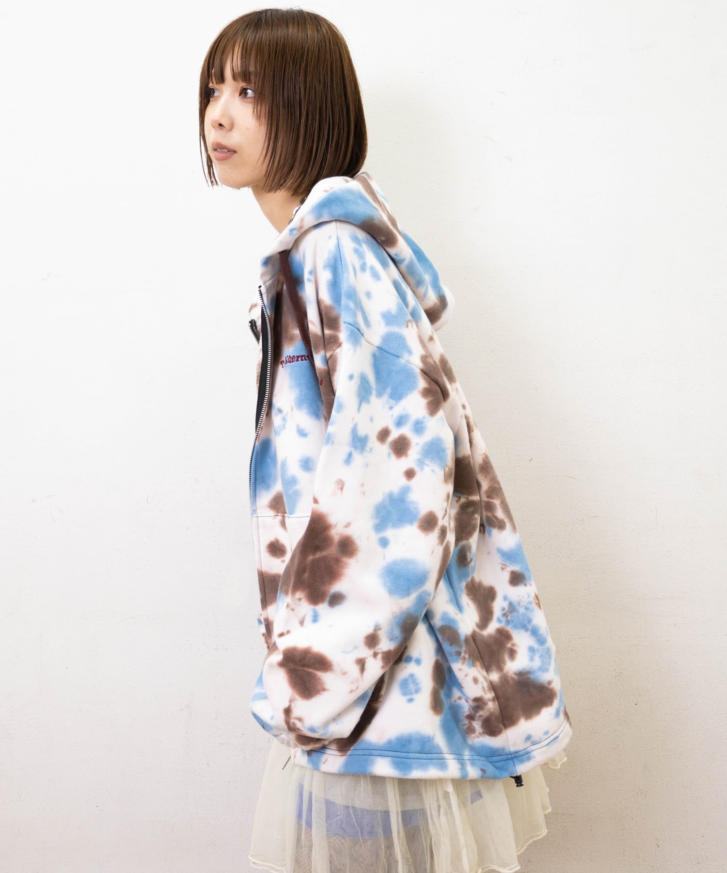 M2338 エフェクトダイZip UPパーカー(M ブルー/ブラウン): トップス