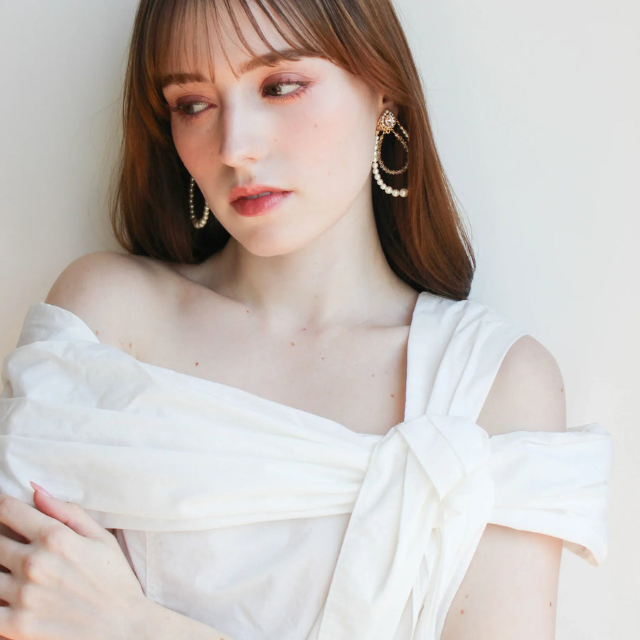 アンティークパールフープピアス/イヤリング (クリスタルゴールデン