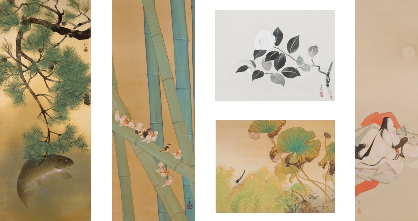 FM1007】 1円～ 川端龍子 文化勲章受章作家 「鶴」 絹本 共シール 花鳥