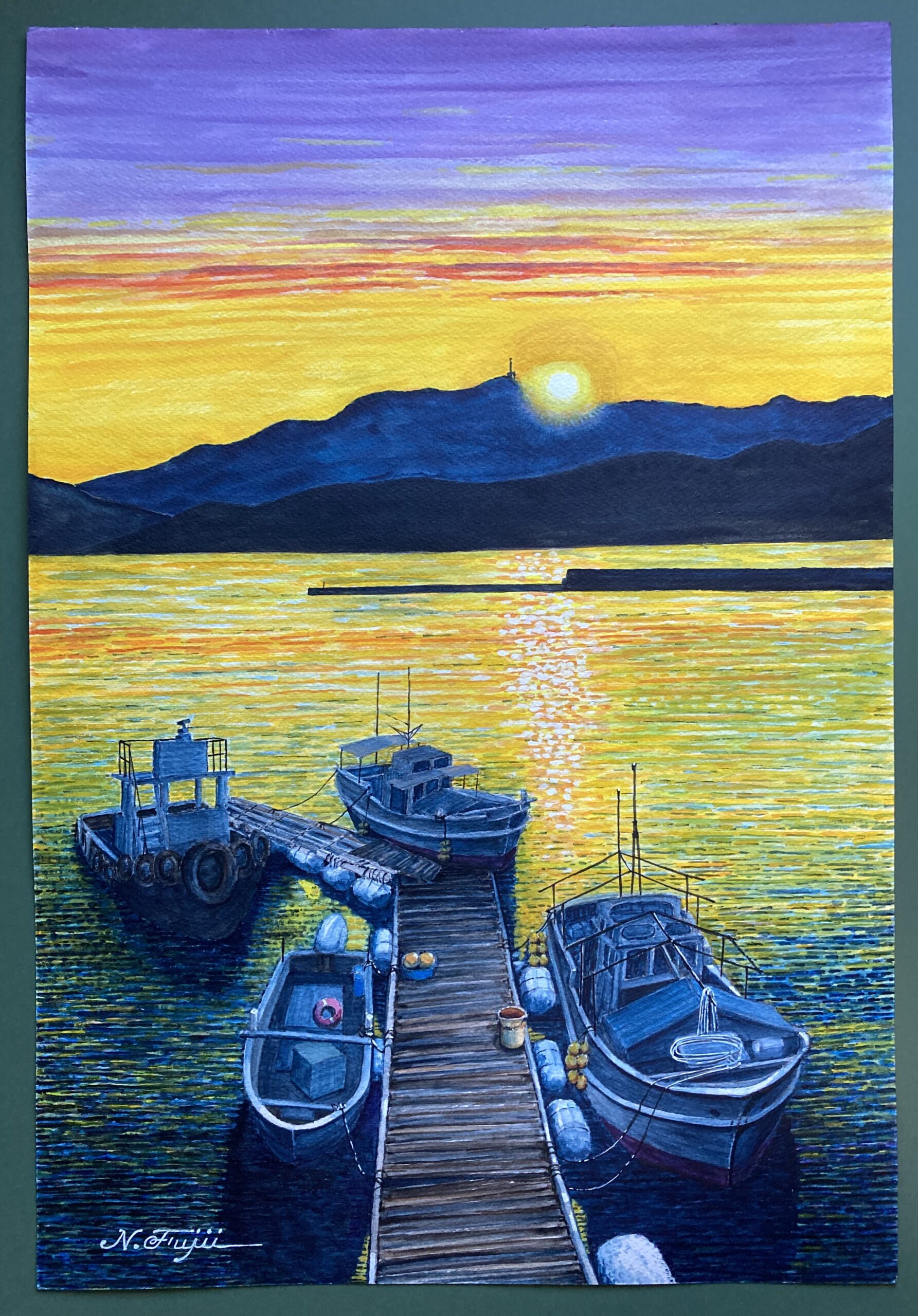 水彩画(岩内港)№188 Summer Pond 2025 Watercolor by Yoshimoto Sakai