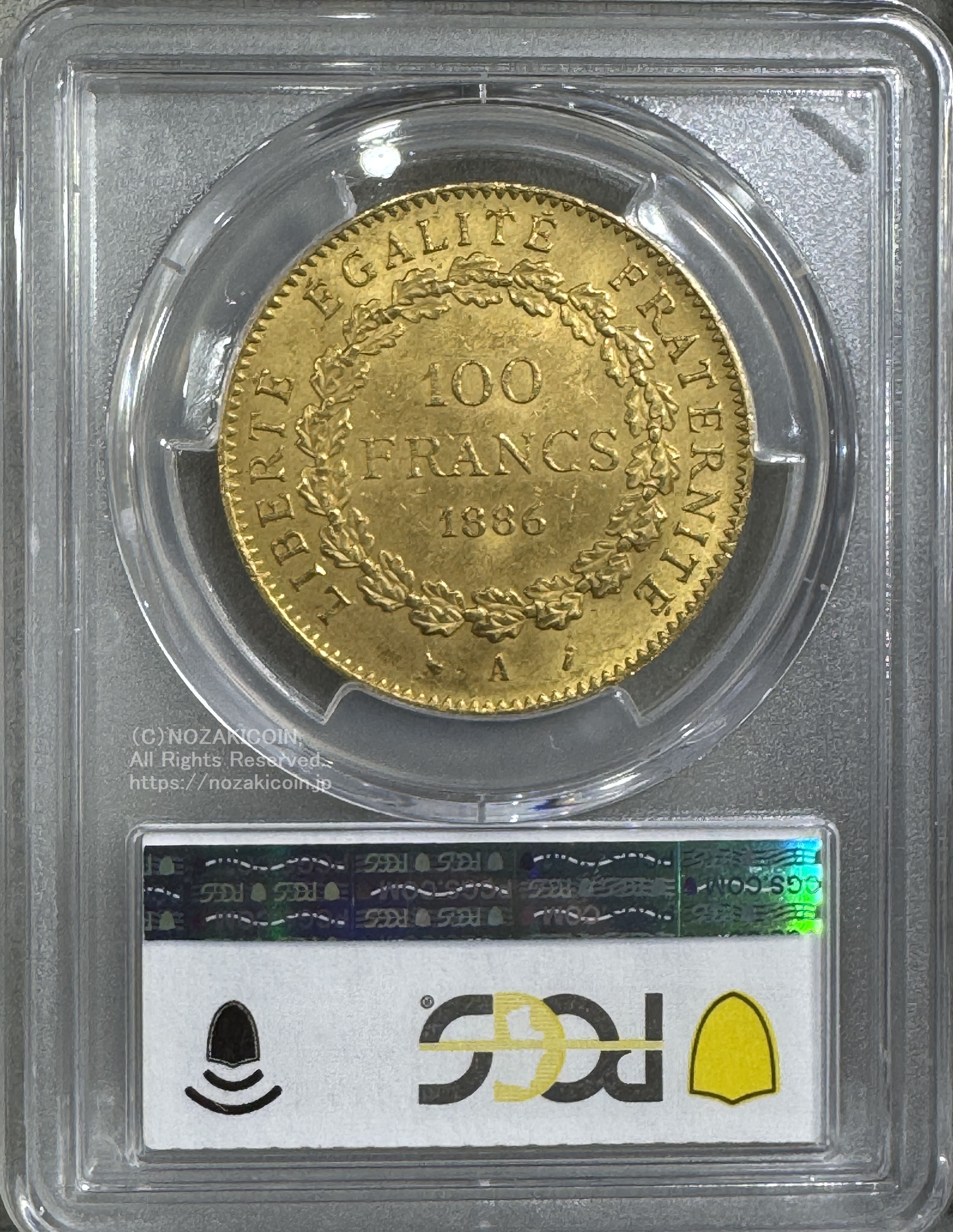 1879A フランス G100フラン エンゼル金貨 NGC MS63 1879A フランス