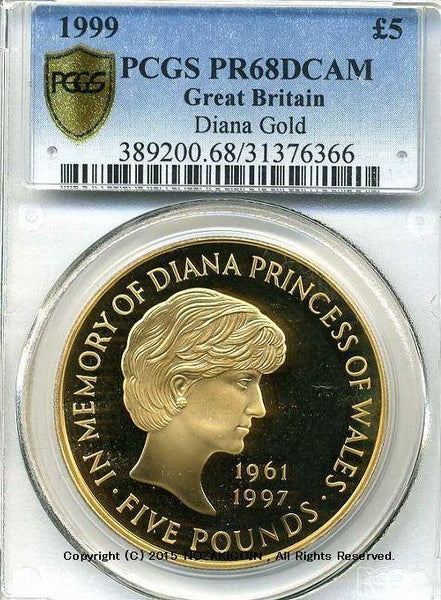 イギリス ダイアナ妃記念 5ポンド金貨 1999年 プルーフ PCGS PR68DCAM