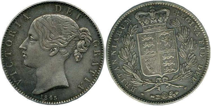 イギリス ヴィクトリア クラウン銀貨 ヤングヘッド1845年 PCGS XF45