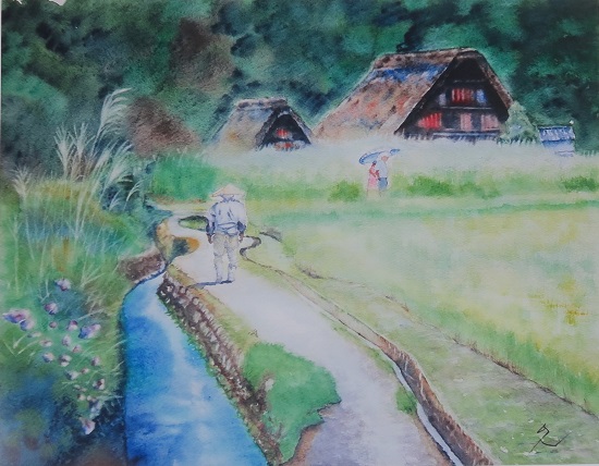 小川博「赤富士」日本画色紙 〇一水会会員 元新世紀会員 文部大臣賞