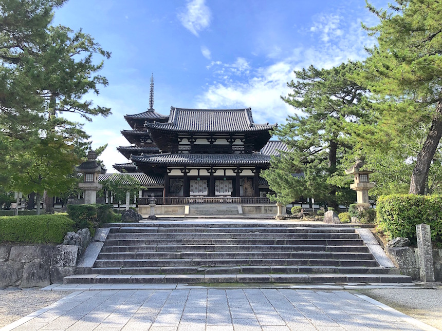 日本南画院理事 金沢徹 『世界文化遺産 国宝 法隆寺』 額装 日本南画院理事