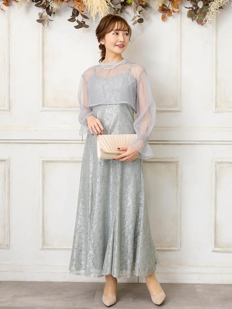 シアーボレロ付レースドレス(グレー)AB1-426GRY-M | OTONA DRESS