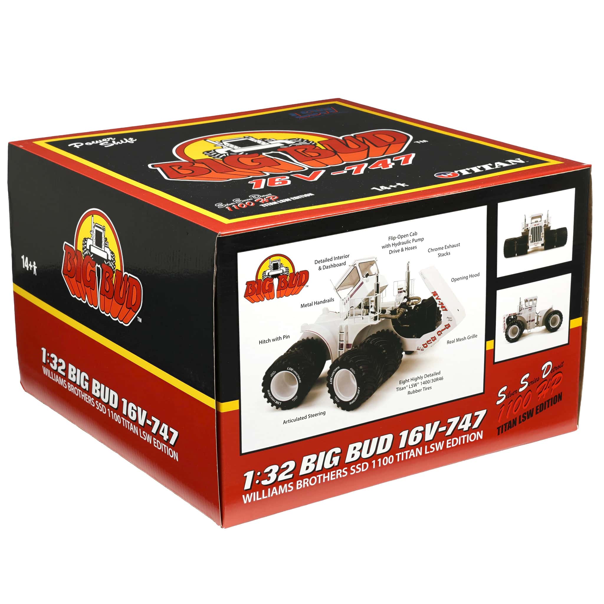 1/32 Black Big Bud 16V-747 4WD Tractor with Titan LSW Tires by