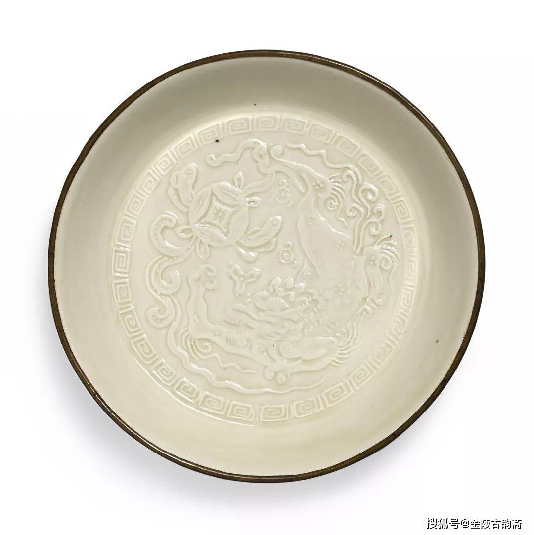 ▽良▽北宋時代定窯刻花白磁覆輪盤 中国古玩