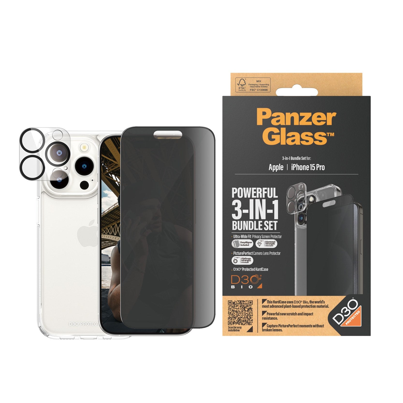 PanzerGlass® 3-in-1 Privacy Bundle iPhone 15 Pro