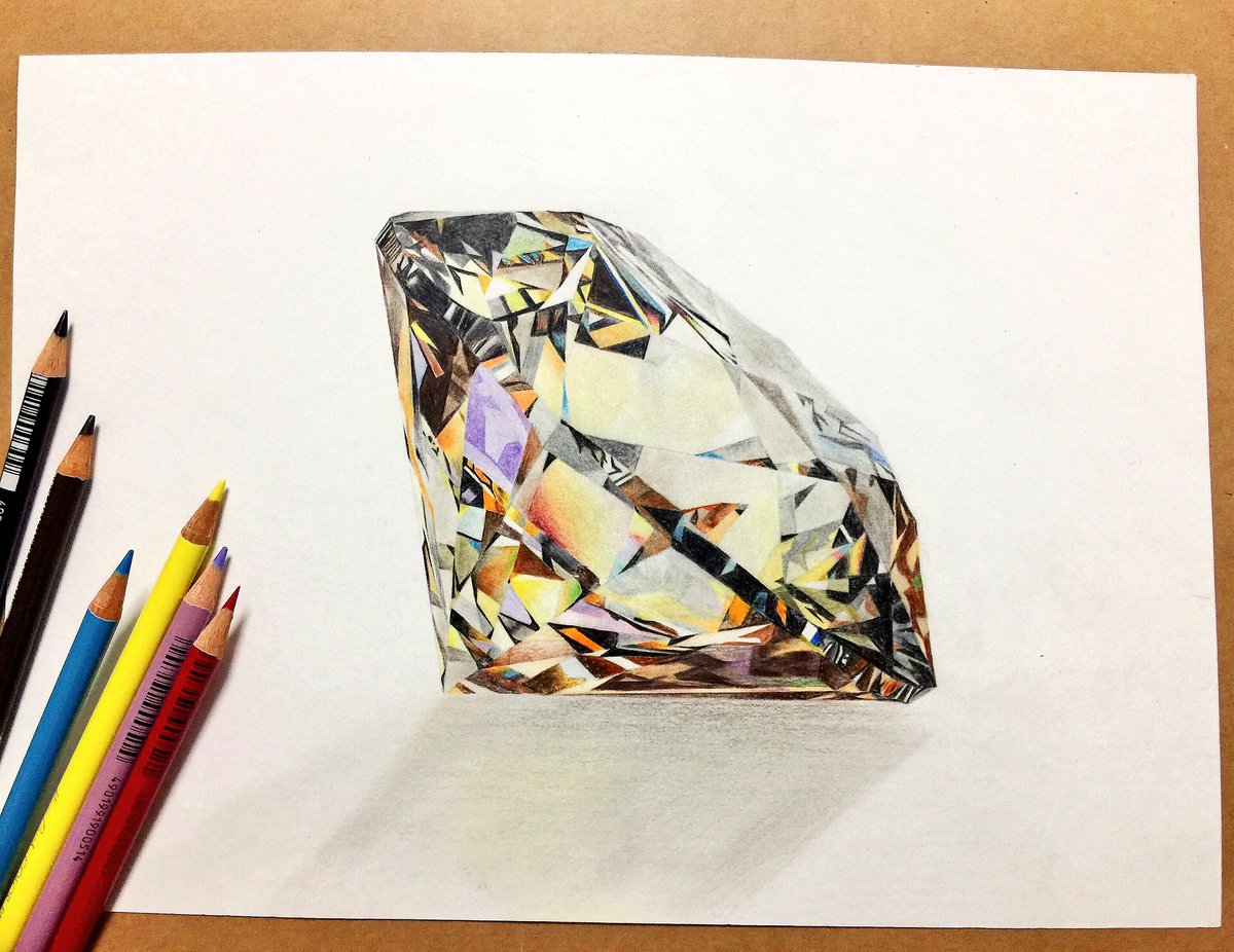 色鉛筆画 ダイヤモンド(原画)ラスト キラッと輝くダイヤモンドのスゴ技