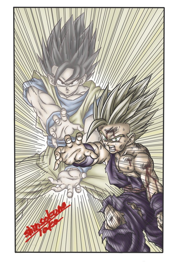 ドラゴンボール イラスト 悟空 悟飯 親子かめはめ波 30cm×30cm