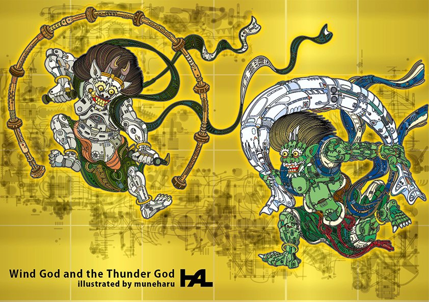 中尾変アート（大サイズ）現代アート風神雷神図