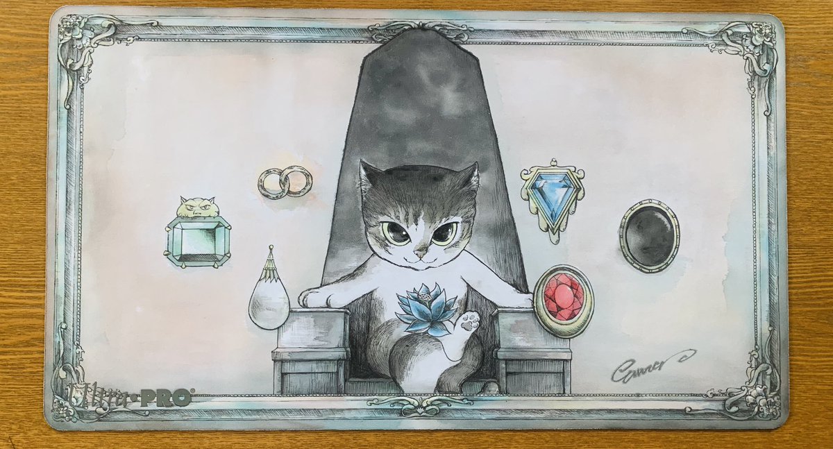 2020 ステッチ加工 猫 mtg プレイマット