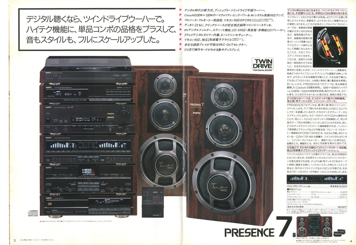 三洋 ステレオ総合カタログ（1988.2）② PRESENCE DC-N7 ￥235,000