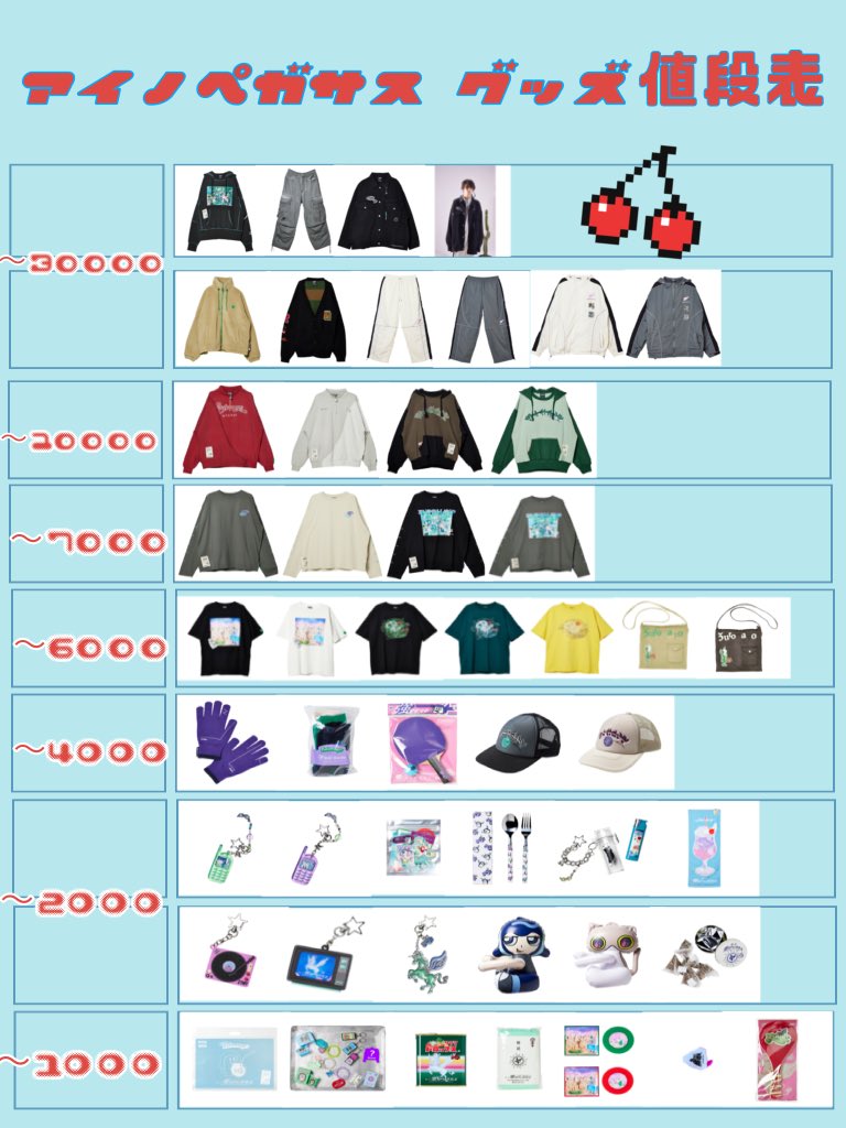 喫茶・愛のペガサス 愛ペガ グッズ一覧、値段一覧です〜！！欲しいの