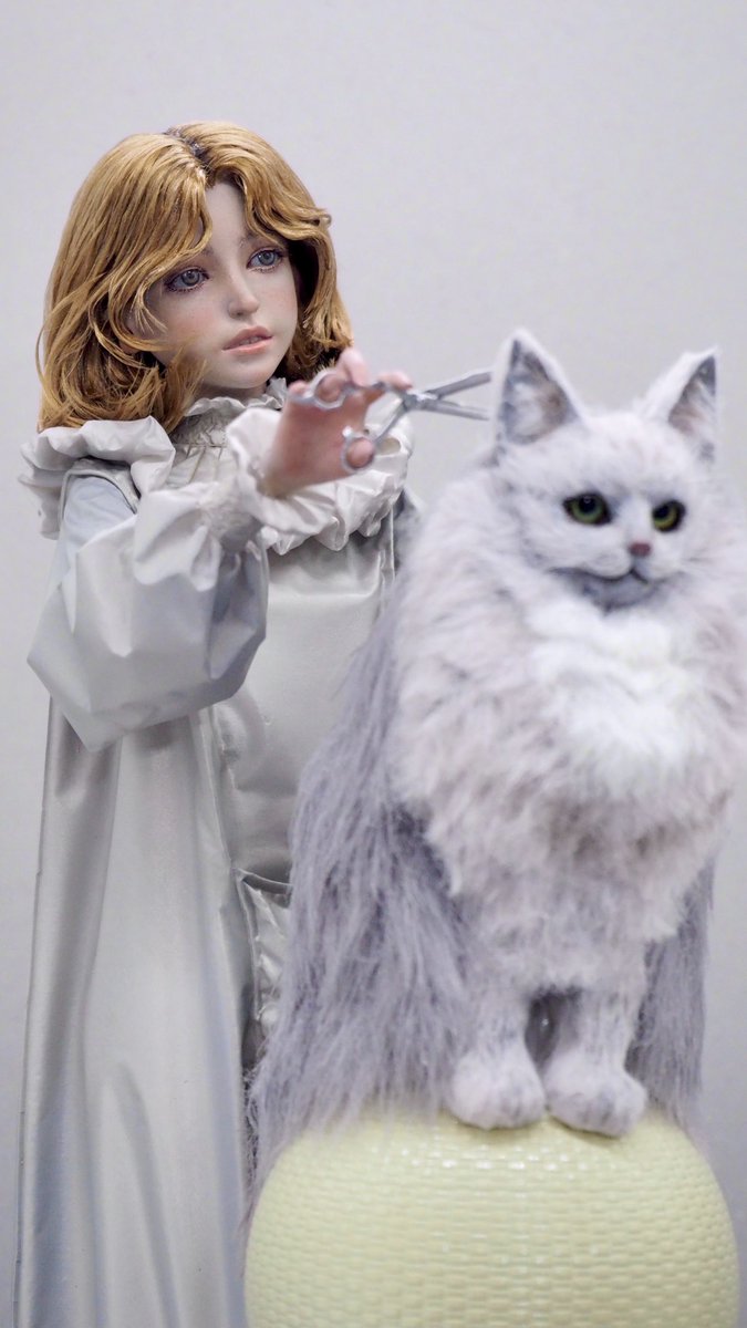 完成ー！！ 1／7スケール ガレージキット 「cat haircut」 原型 Juanjuan氏