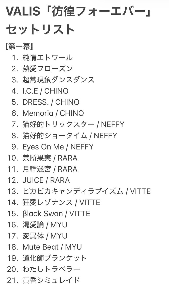 VALIS 7th ONE-MAN LIVE 「彷徨フォーエバー」 セットリスト/セトリ