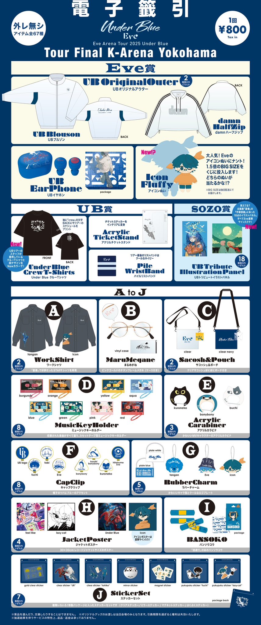 Eve UnderBlueくじ アイコンぬい＋UB賞 バンド＋ F G I J賞 Eve