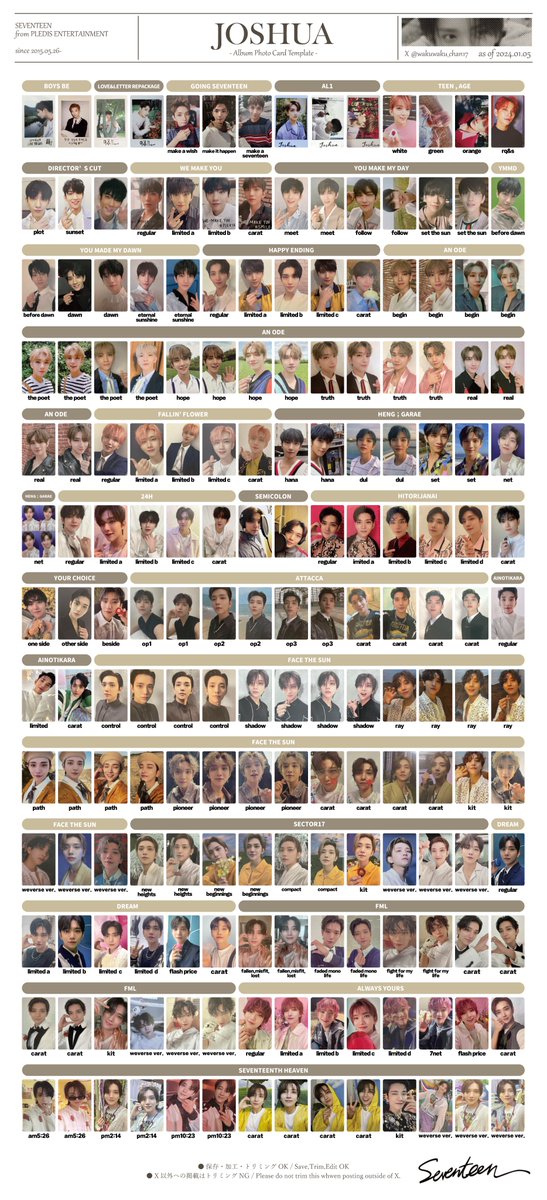 seventeen トレカ 一覧 SEVENTEEN Album Photo Card as of 2024.01.05