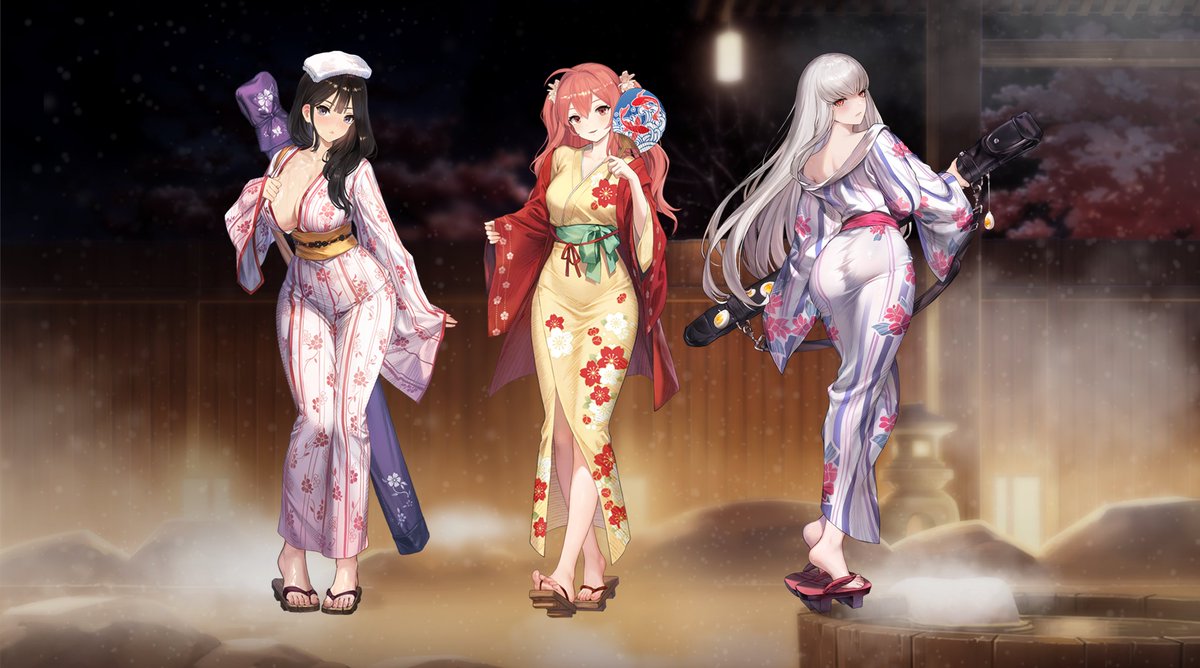 シーズンイベント「Onsen Training」で登場する三人娘の新イラストを