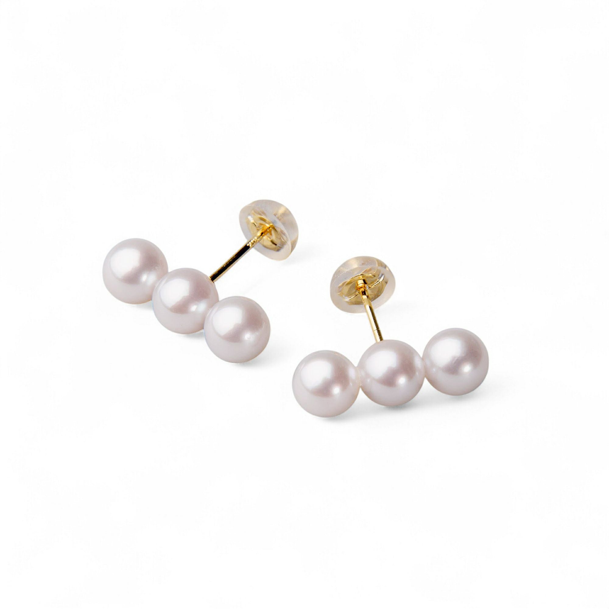 Carina あこや真珠 3粒ピアス5.0-6.0mm K14WG/K18YG | あこや真珠