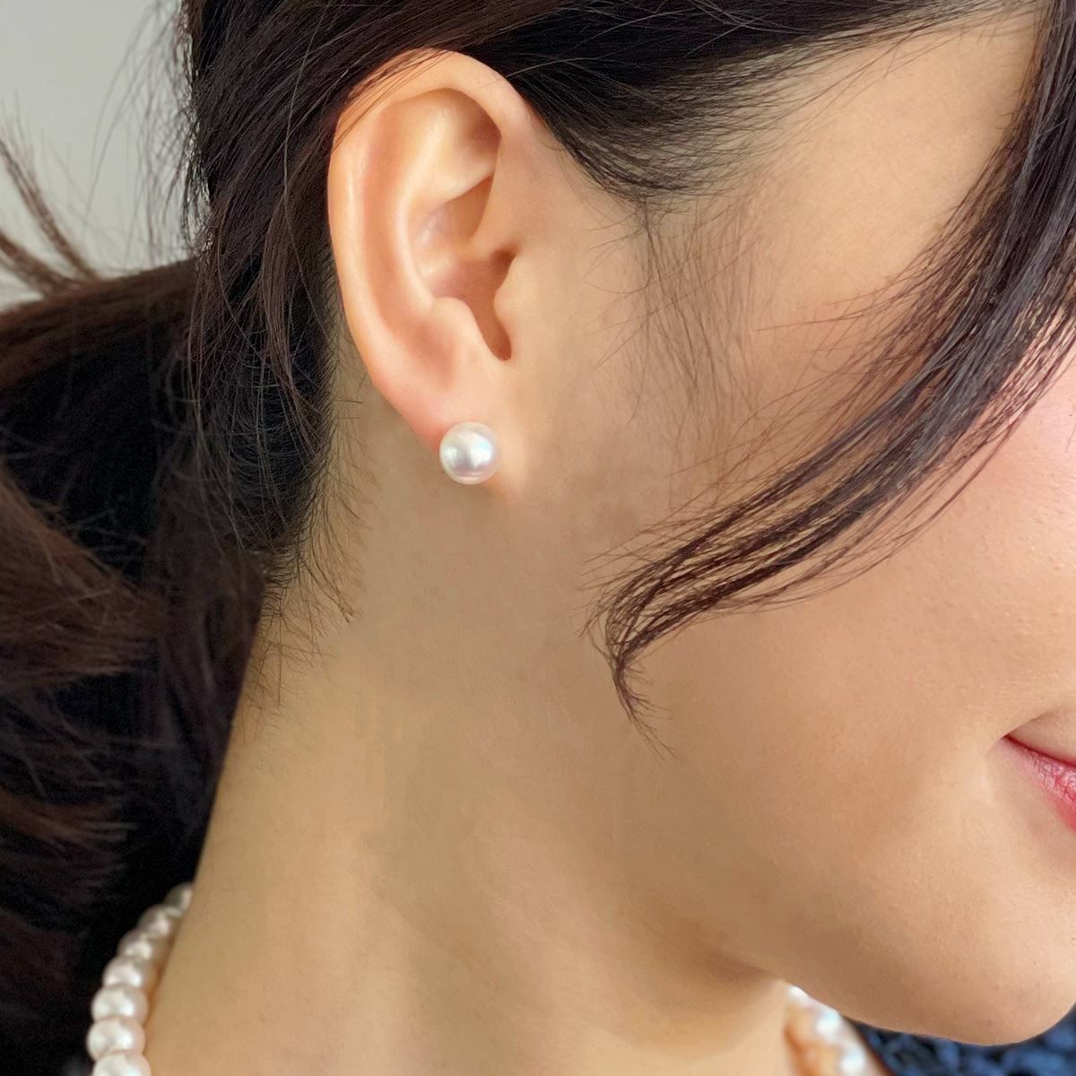 PT900 あこやパールピアス 特選本真珠 花珠 9mm ピンクホワイト系少大粒