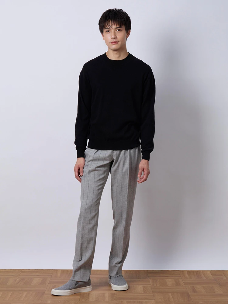 ブラック カシミア混 モックネックプルオーバーニット ベージュ