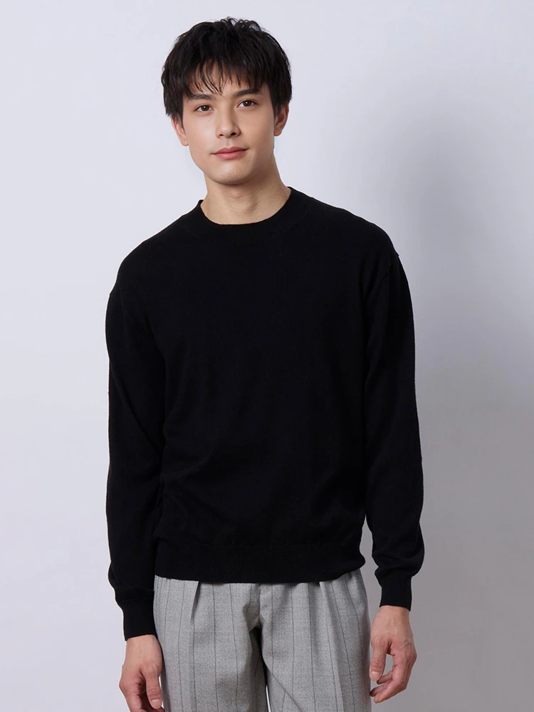 ブラック カシミア混 モックネックプルオーバーニット ベージュ