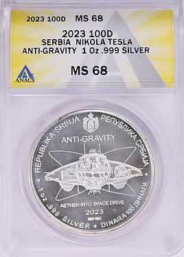 Serbia 2023 Silver 100 Dinars Nikola Tesla Anti-Gravity ANACS MS