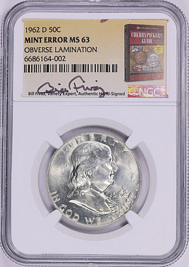 Mint Error 1962-D Franklin Half Dollar Obverse Lamination NGC MS