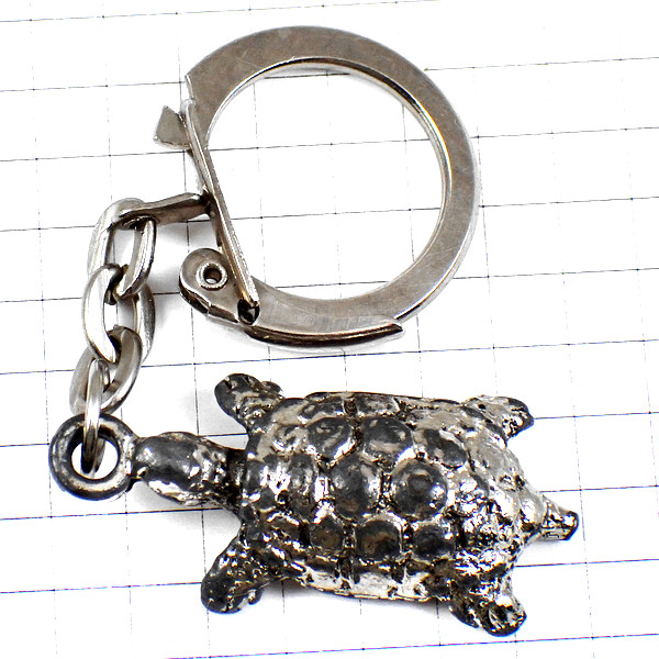 キーホルダー・亀カメ銀色シルバー・344527