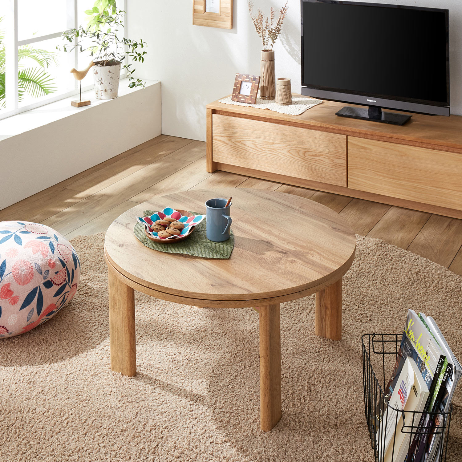 中古 家具調こたつ 丸テーブル おおたけ EK-YM807 2017年製 円形こたつ