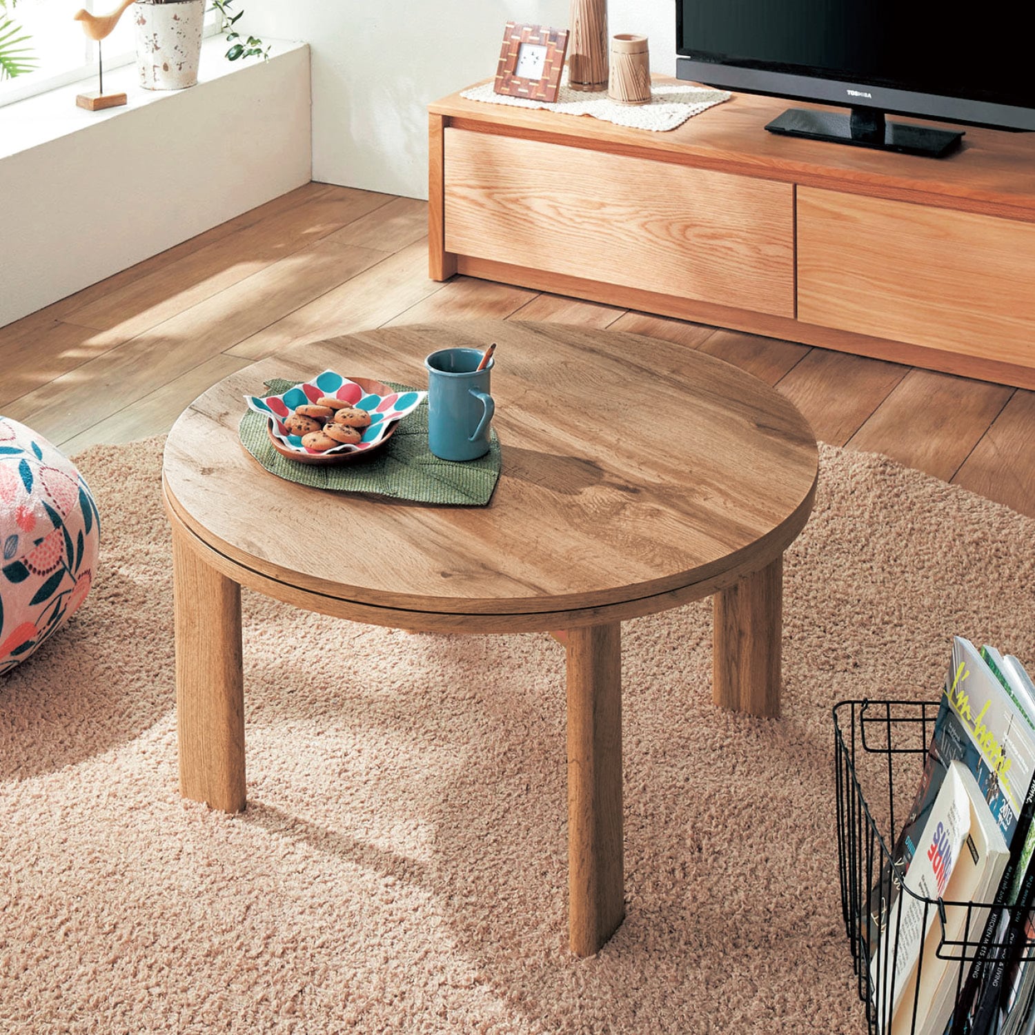 3/16まで大型送料無料】 折りたたみ式コンパクト円形こたつテーブル