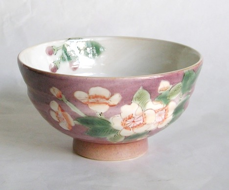 九谷焼 青良窯 海棠飯碗（大）【かいどう/手描き/紫/高級/通販/ご飯