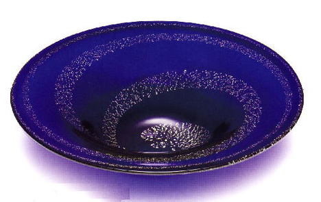 北洋硝子 津軽びいどろ 手づくり ガラス製水盤ブルー金（花器）【特価