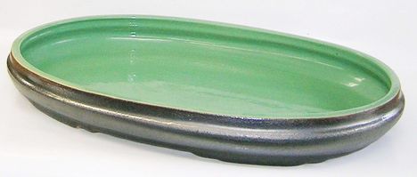 信楽焼 銀彩中青磁小判水盤18号【特価 通販 花器】山口陶器店