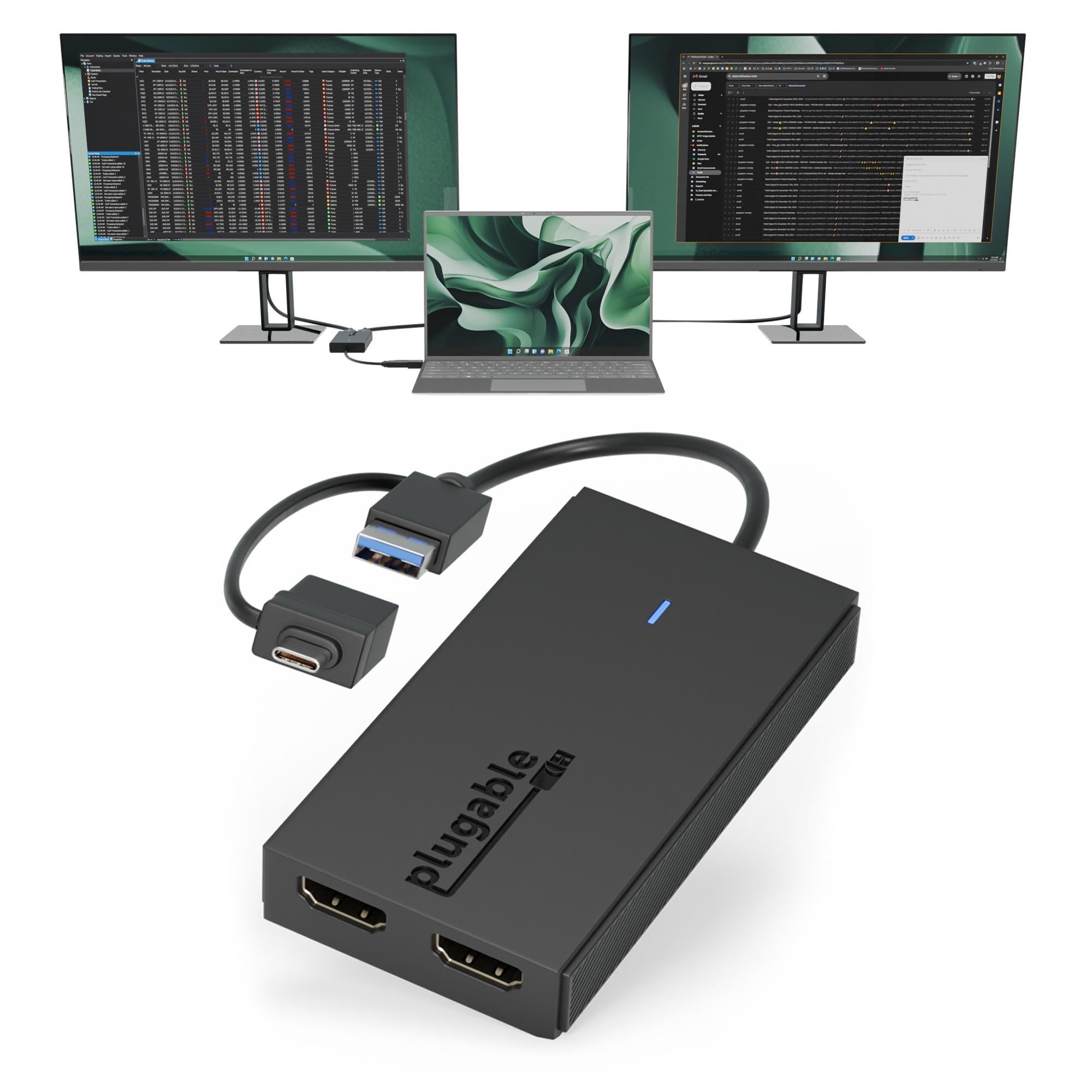 Plugable USB 3.0 and USB-C 4K DisplayPort and HDMI Dual Monitor