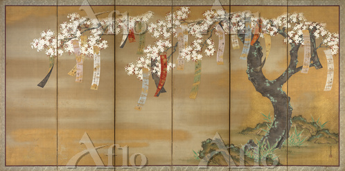 桜と鳥のデザインの屏風 桜と鳥のデザインの屏風 桜と鳥のデザインの屏風