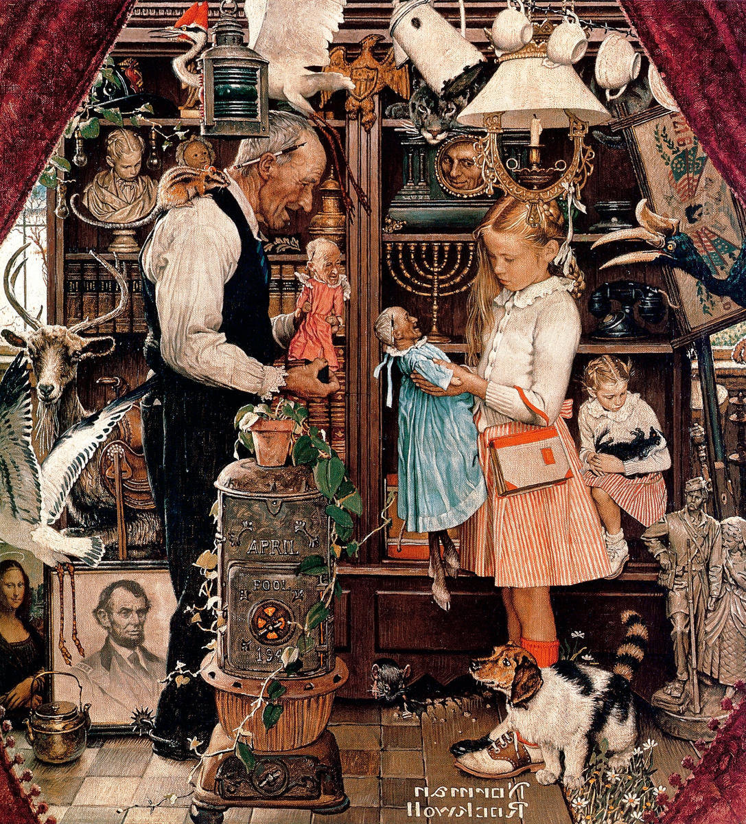 April Fool (Girl with Shopkeeper, Curiosity Shop), 1948 by Norman