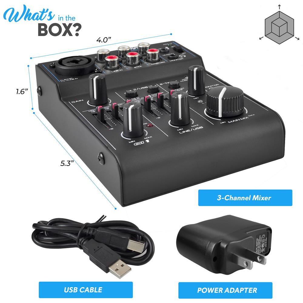 3-Channel Bluetooth Audio Mixer - Wireless Streaming, 18V Phantom
