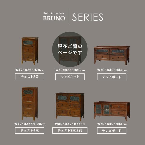 幅60] レトロな花ガラスのチェスト 開き扉タイプ 完成品 Bruno