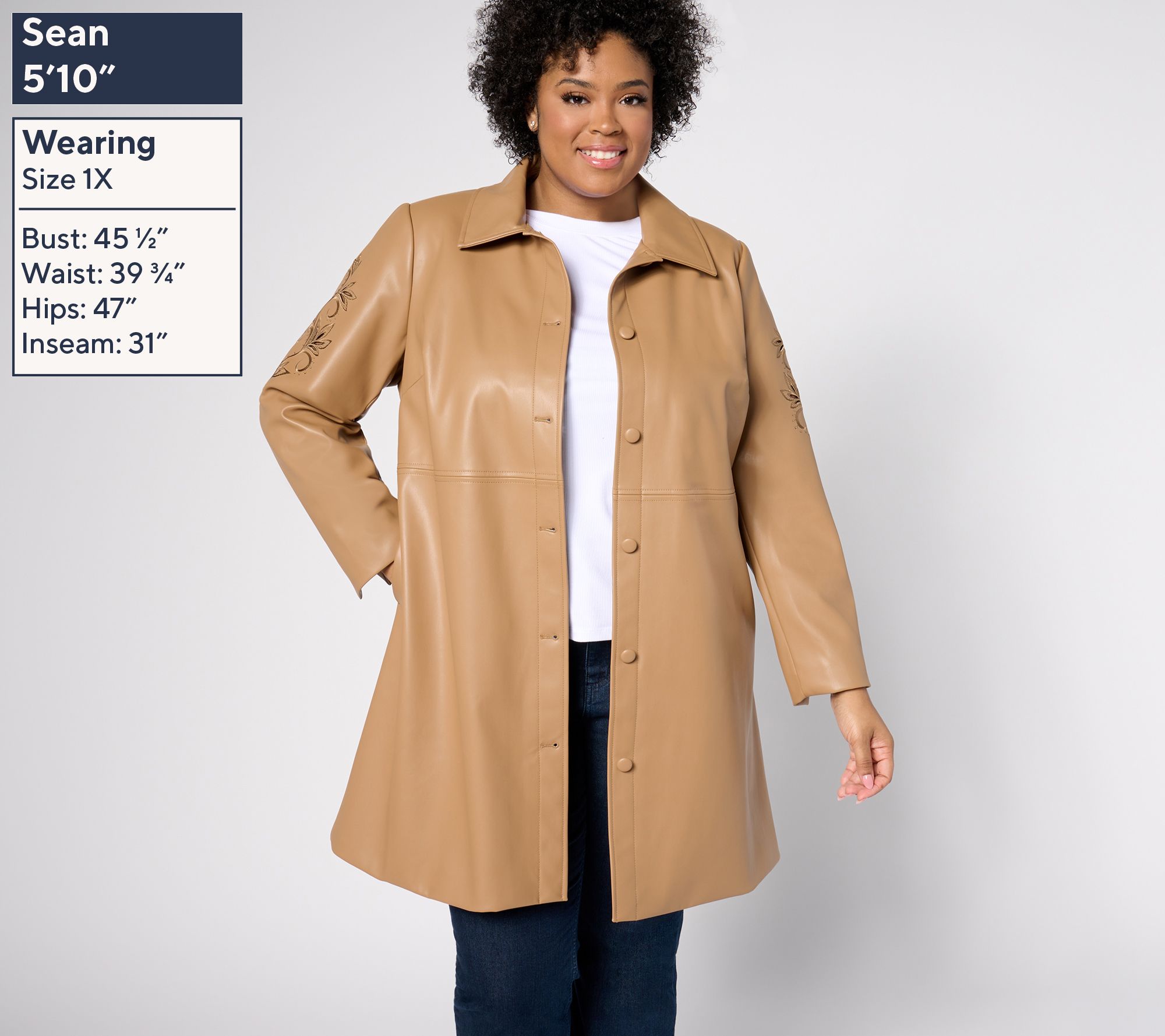 Denim & Co. Signature Faux Leather Long Jacket w/ Rose Stitch