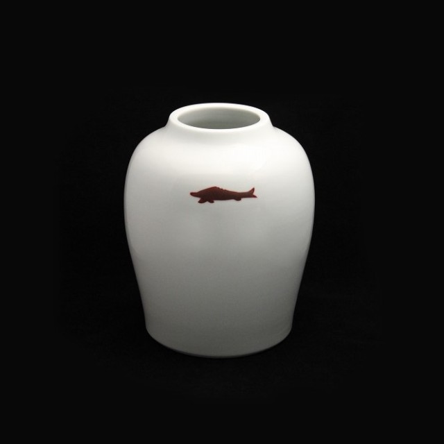 中国古玩 釉裏紅 魚藻文瓶 壷 高さ29cm 中国古玩 釉裏紅