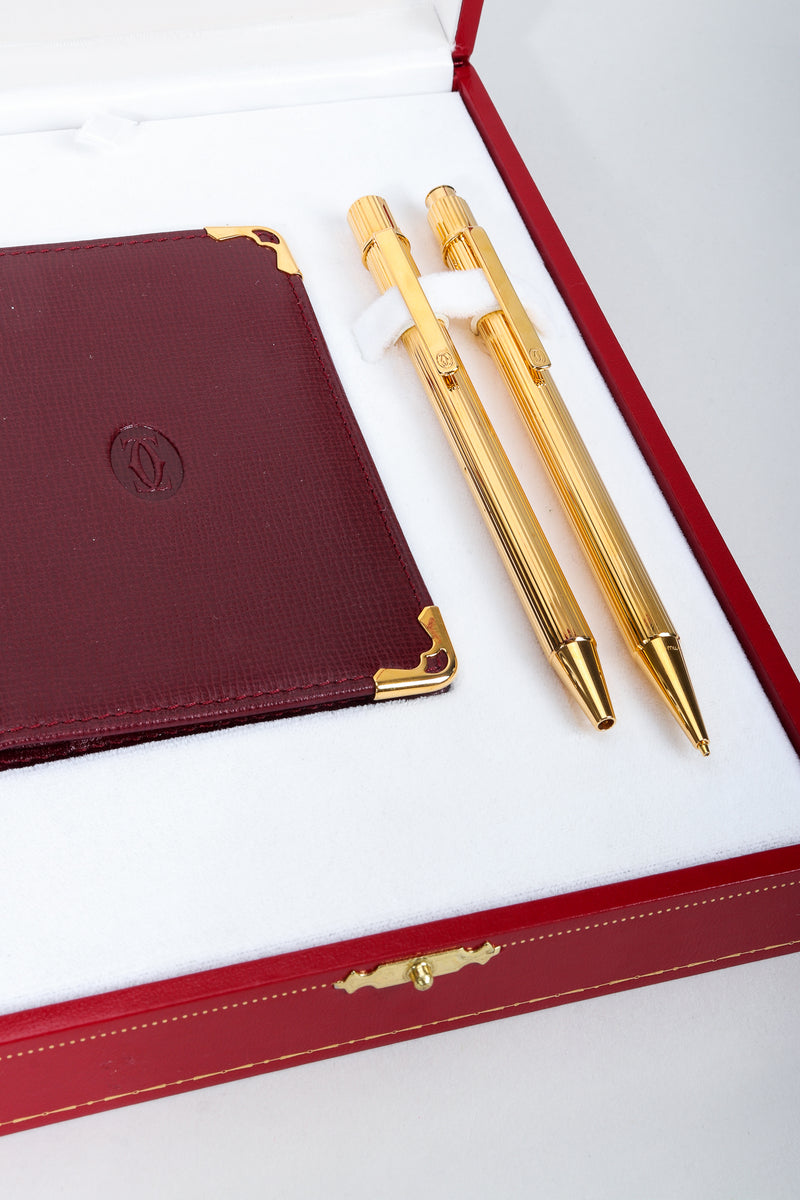 Vintage Must de Cartier Leather Wallet & Gold Pen Boxed Gift Set