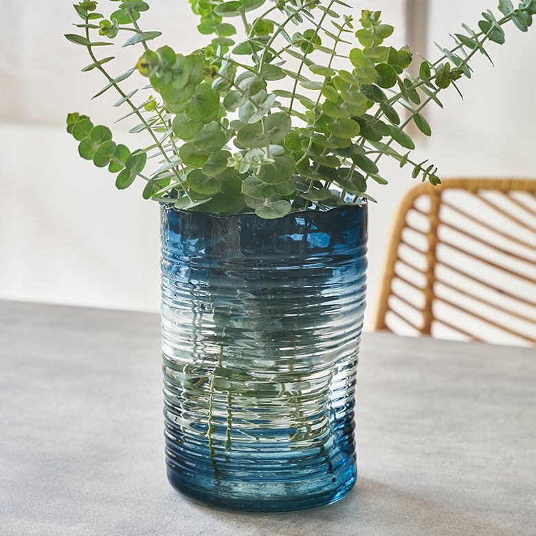 オーダーメイド 青いガラス 花瓶 流線型デザイン 【公式通販】